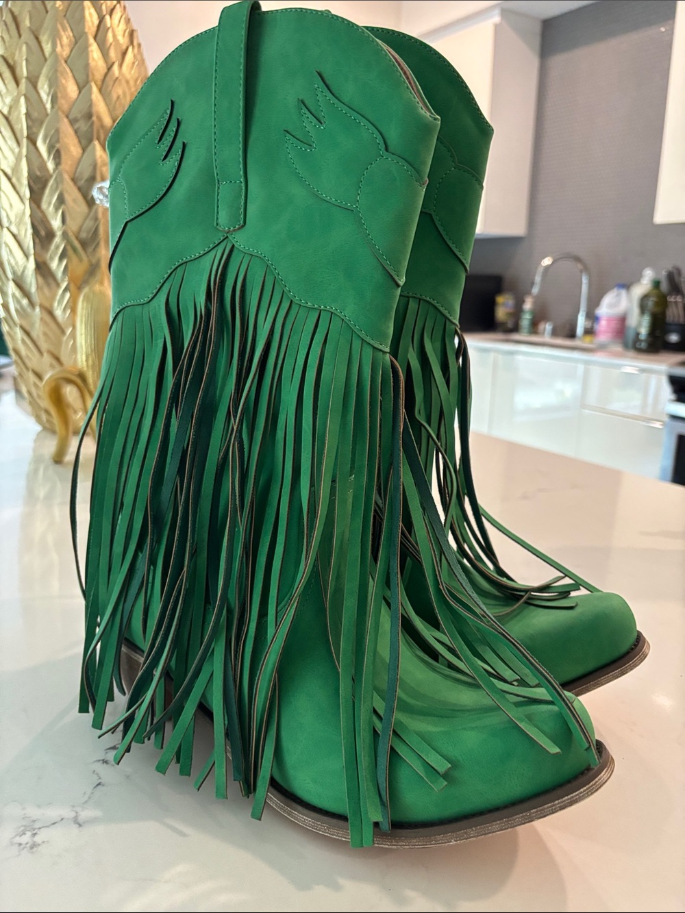 Women's Green Fringe Western Ankle Boots